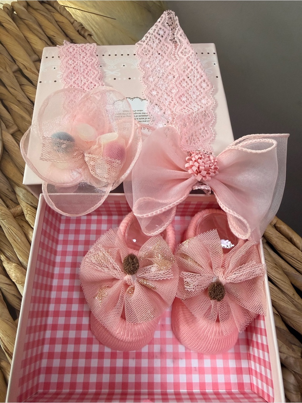 Baby Girl Pink Floral Bow Headband & Shoes Set